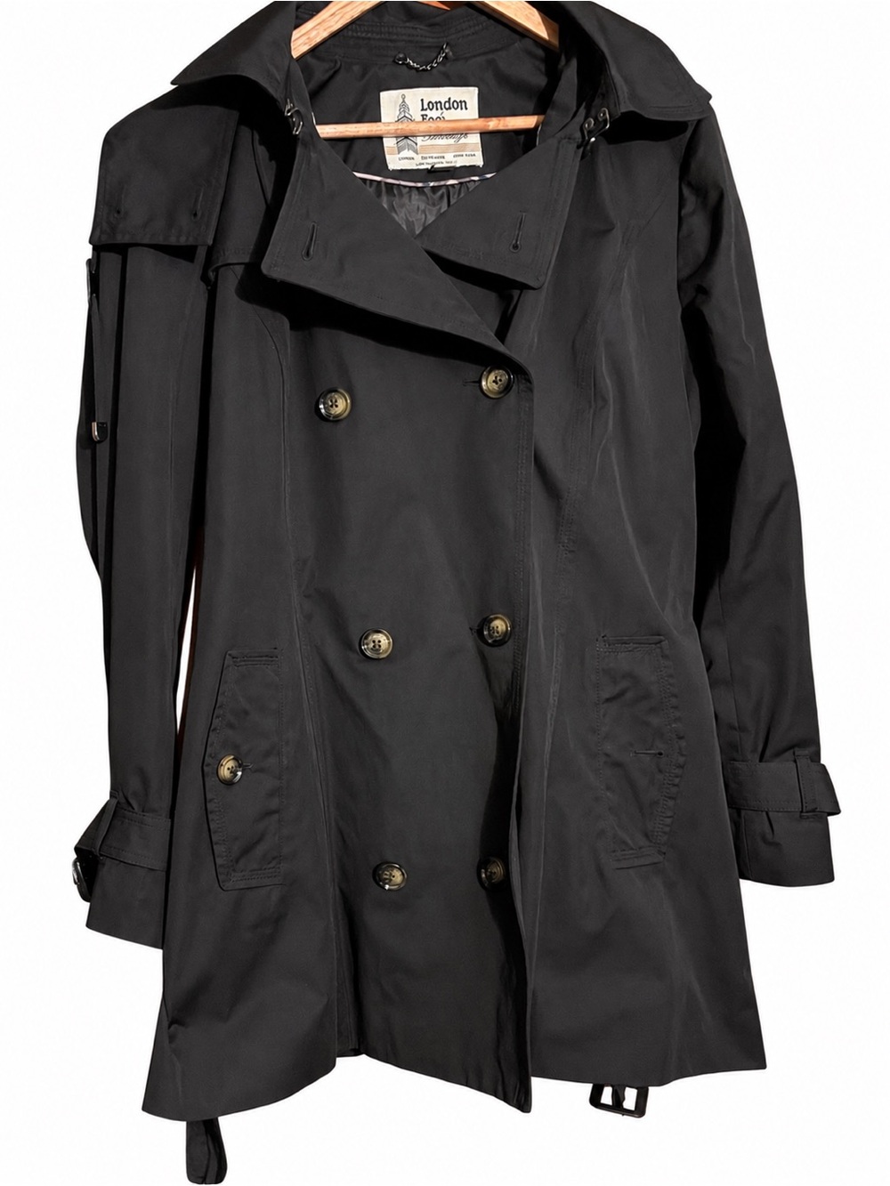 London Fog Women's Black Double-Breasted Trench Coat